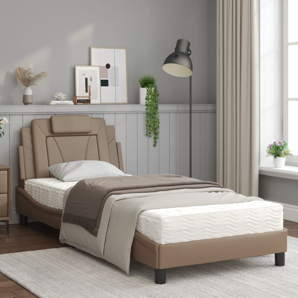Легло с матрак, капучино, 90x200 см, изкуствена кожа