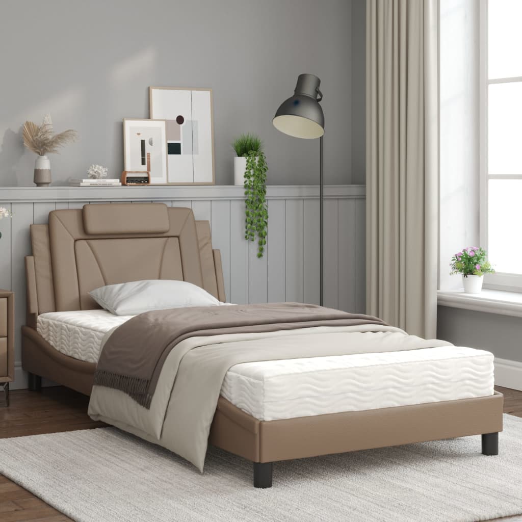 Легло с матрак, капучино, 100x200 см, изкуствена кожа