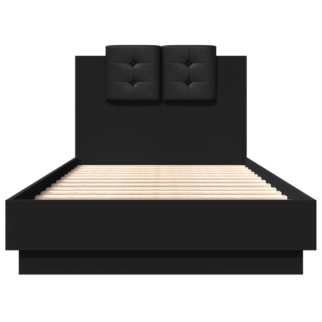 Рамка за легло с табла, черна, 90x190 см, инженерно дърво