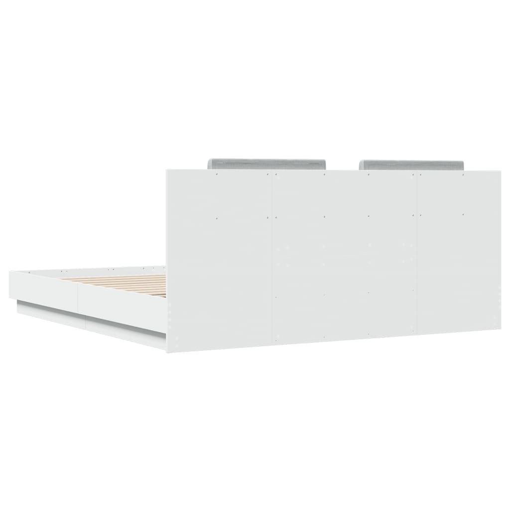Рамка за легло с табла и LED осветление, бяла, 180x200 см