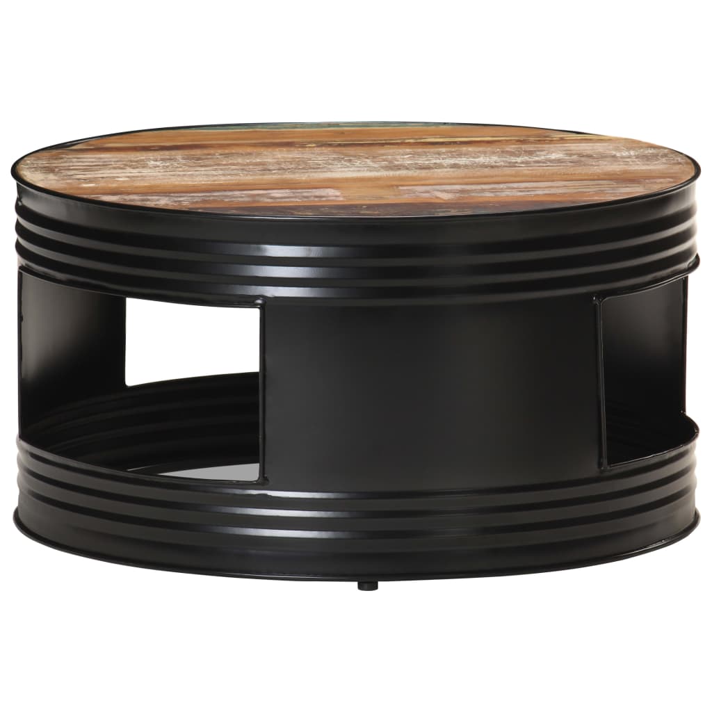 Маса за кафе, черна, 68x68x36 см, регенерирано дърво масив