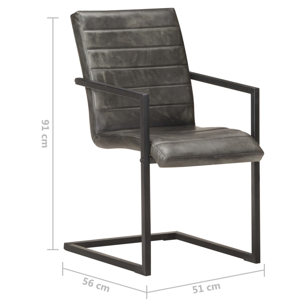 Конзолни трапезни столове, 2 бр, сиви, естествена кожа
