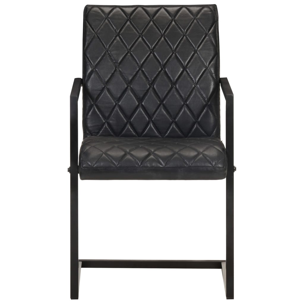 Конзолни трапезни столове, 2 бр, черни, естествена кожа