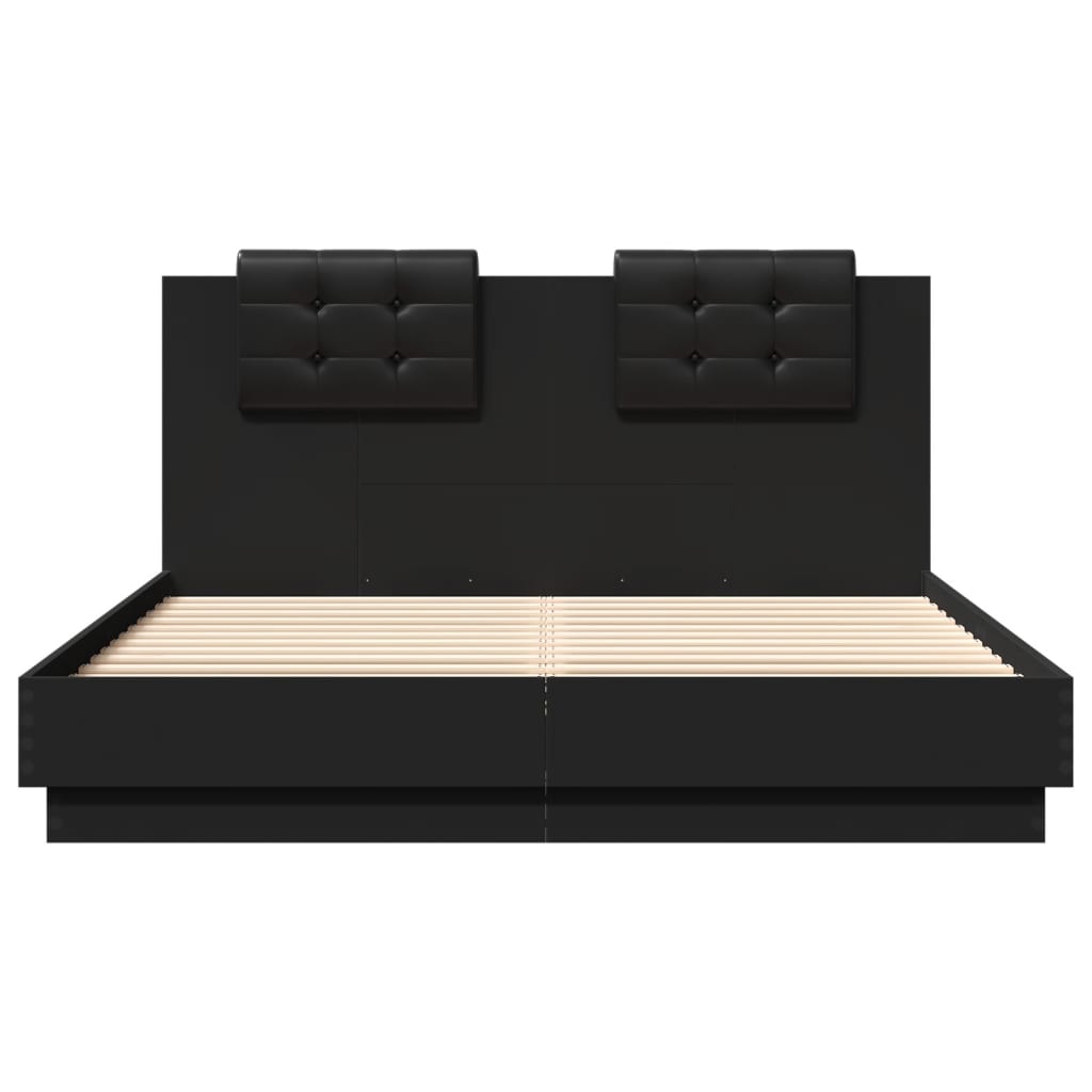 Рамка за легло с табла и LED осветление, черна, 140x200 см