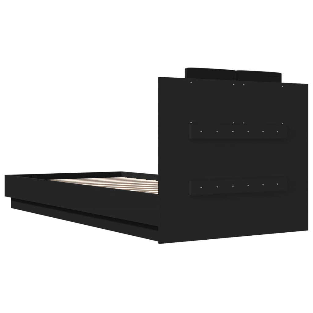 Рамка за легло с табла и LED осветление, черна, 100x200 см