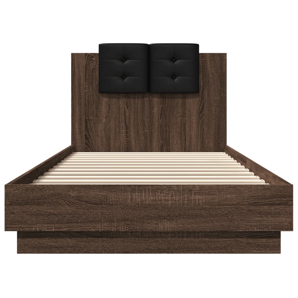 Рамка за легло с табла и LED осветление, кафяв дъб, 100x200 см