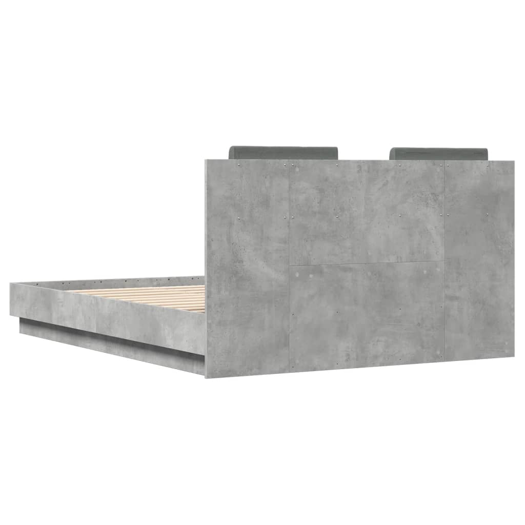 Рамка за легло с табла и LED осветление бетонно сив 120x190 см