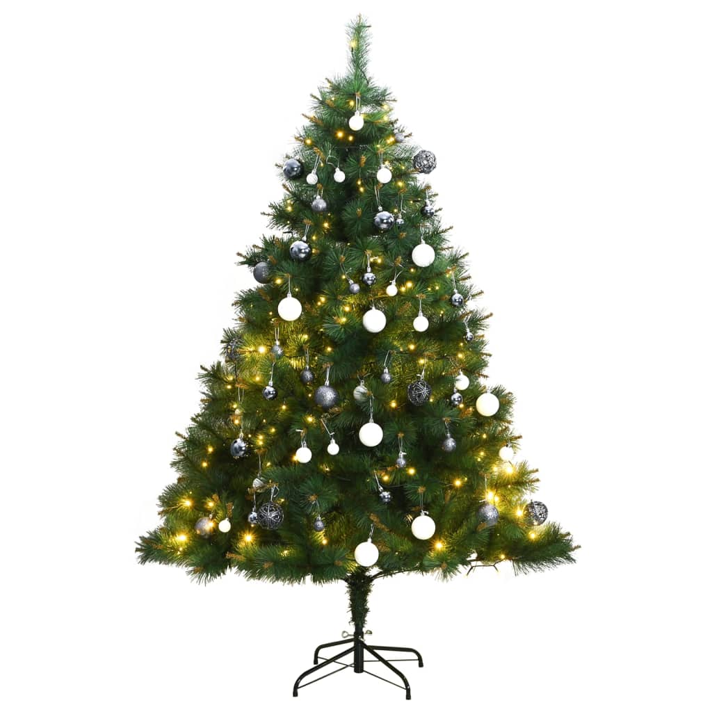Изкуствена коледна елха с шарнири, 150 LED и топки, 150 см