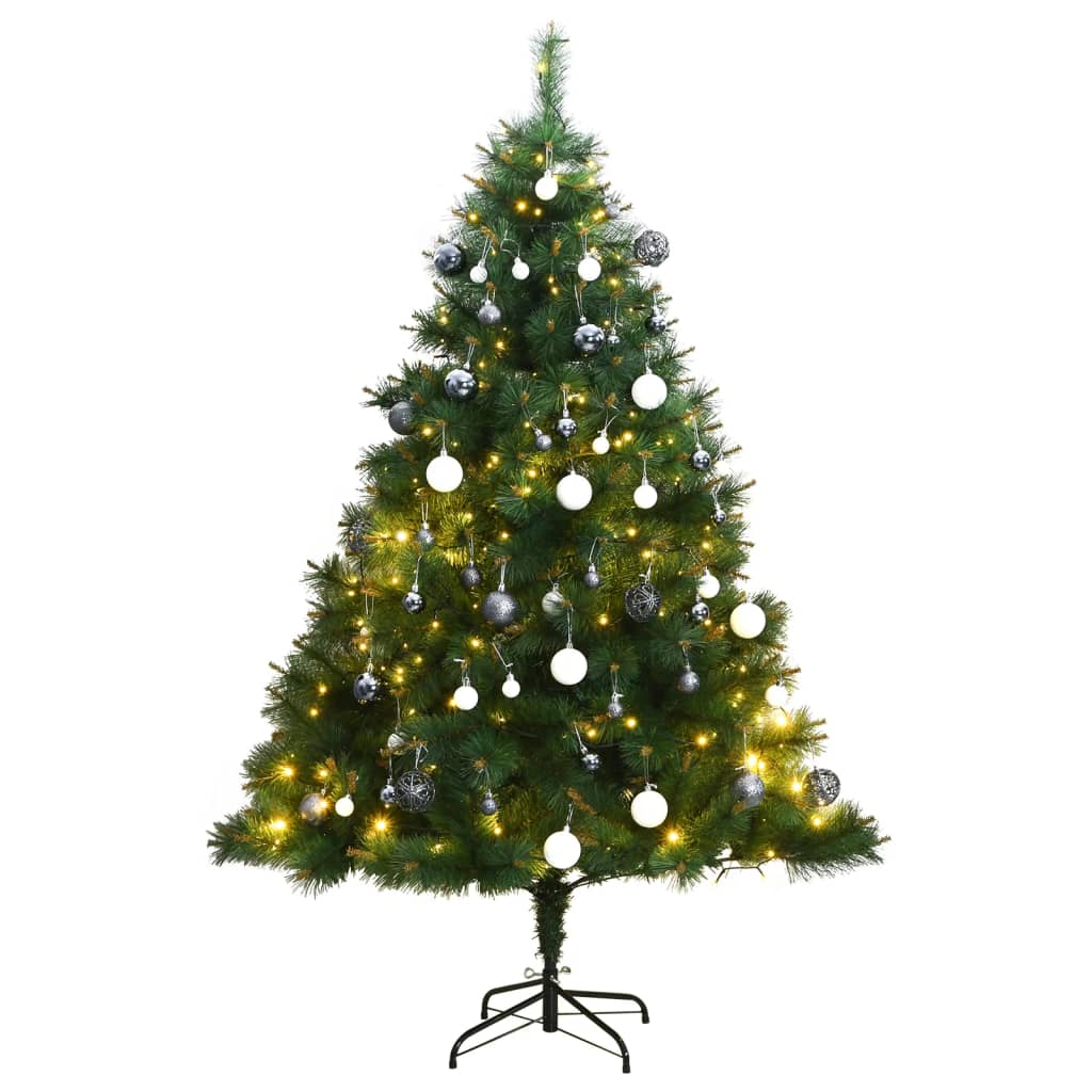 Изкуствена коледна елха с шарнири, 300 LED и топки, 180 см
