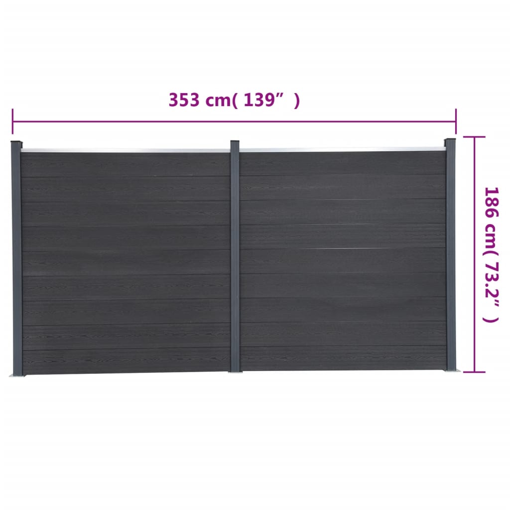 Комплект ограден панел, сив, 353x186 см, WPC