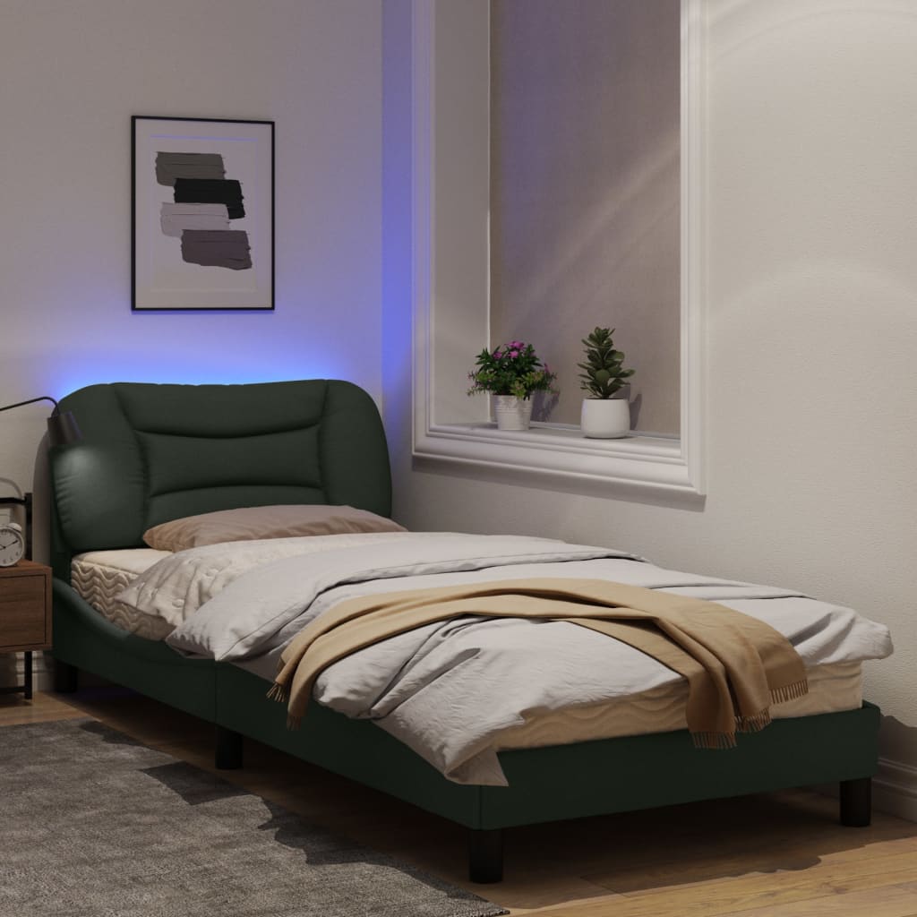 Рамка за легло с LED осветление, тъмносива, 80x200 см, плат