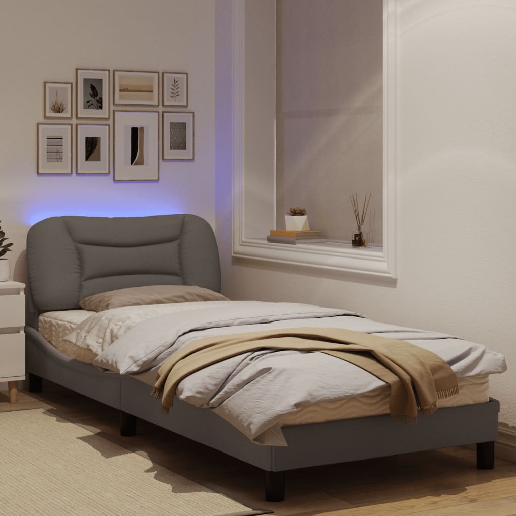 Рамка за легло с LED осветление, таупе, 90x190 см, плат
