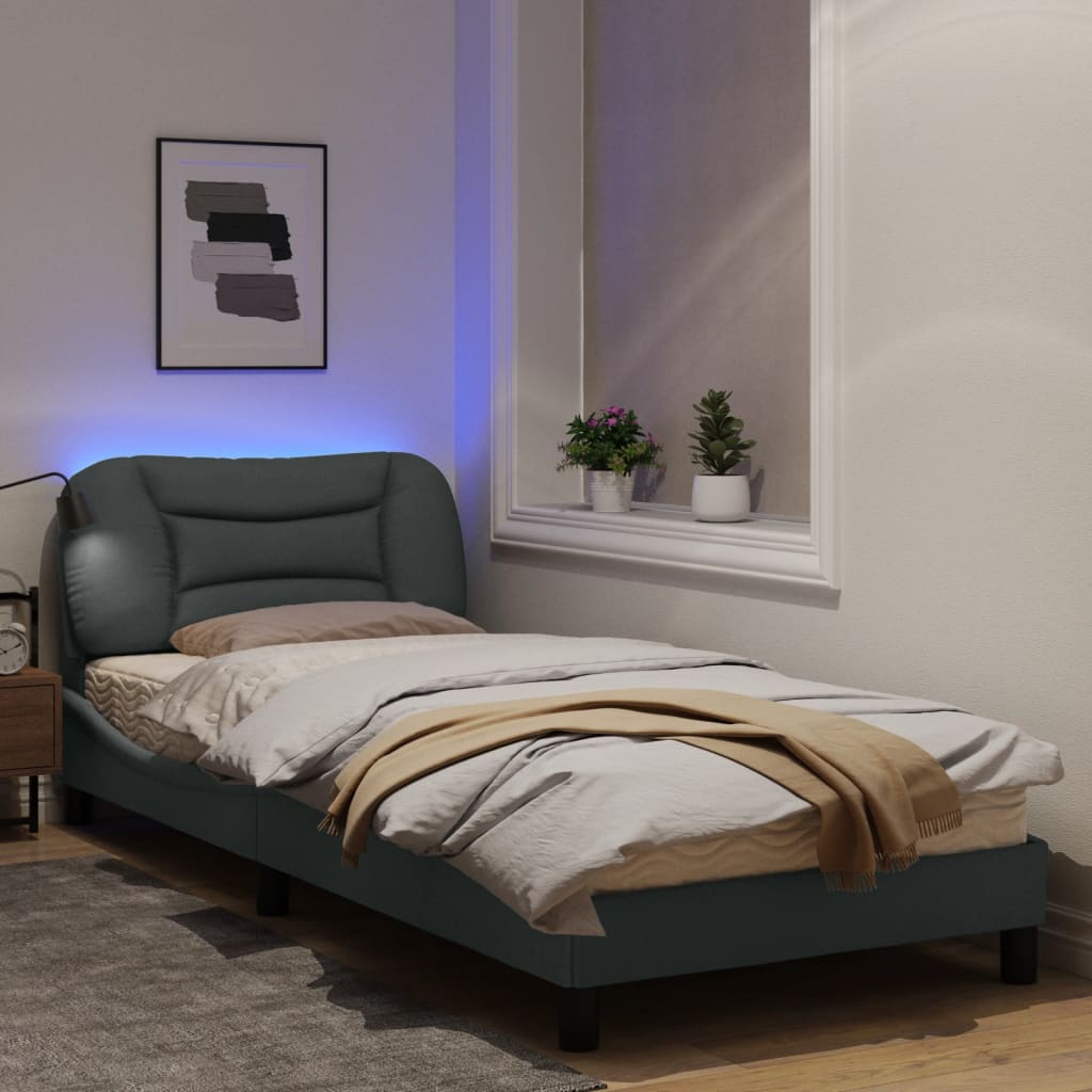 Рамка за легло с LED осветление, светлосива, 90x200 см, плат