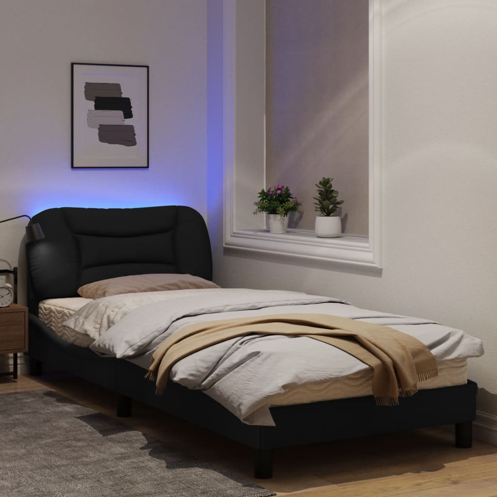 Рамка за легло с LED осветление, черна, 90x200 см, плат