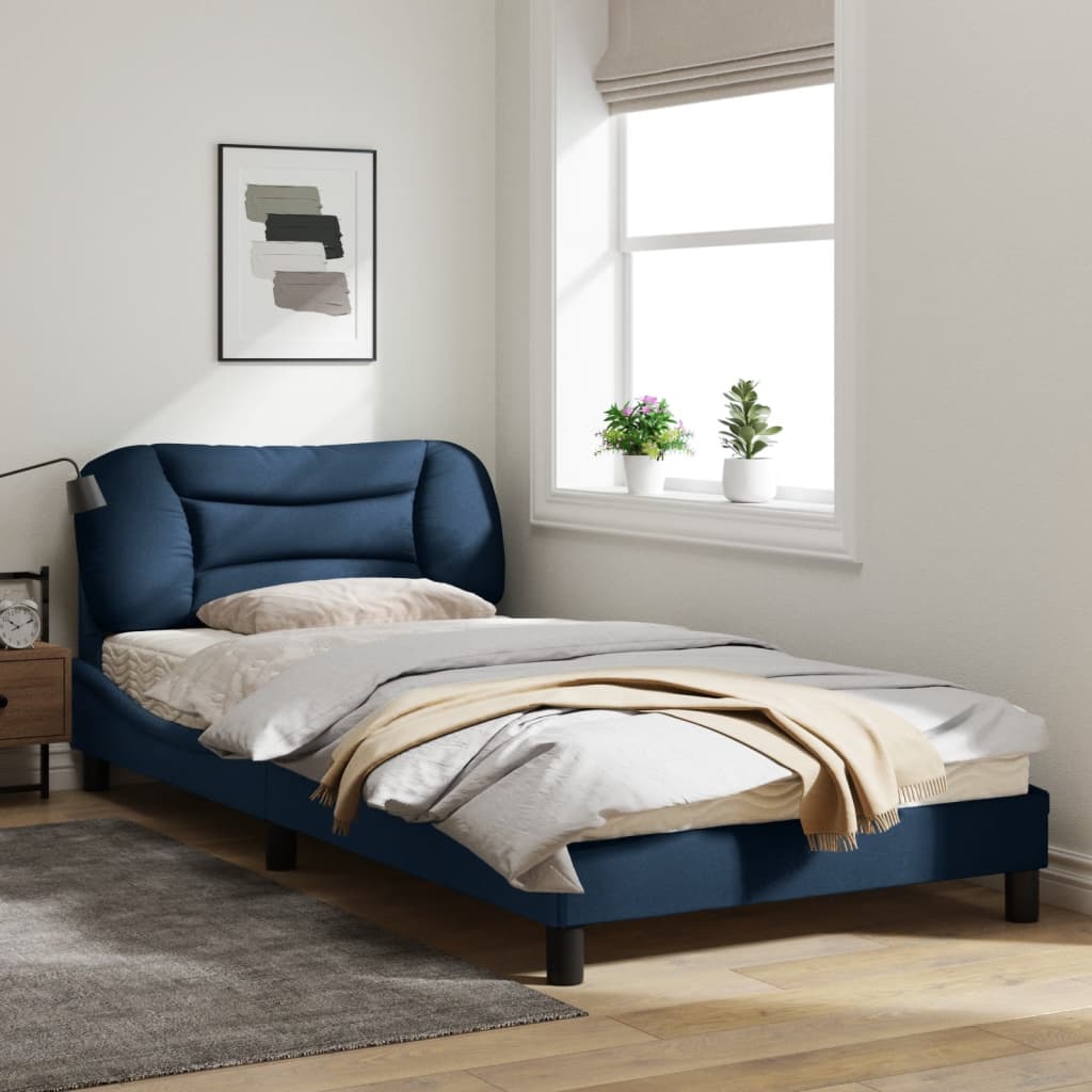 Рамка за легло с LED осветление, синя, 100x200 см, плат