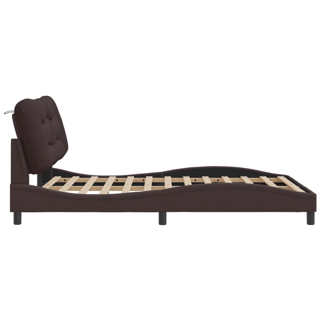 Рамка за легло с LED осветление, тъмнокафява, 120x200 см, плат