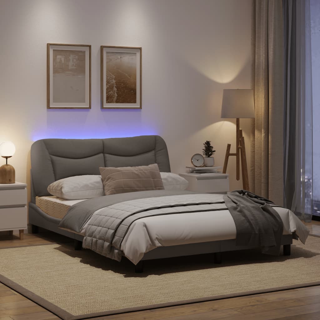 Рамка за легло с LED осветление, таупе, 120x200 см, плат