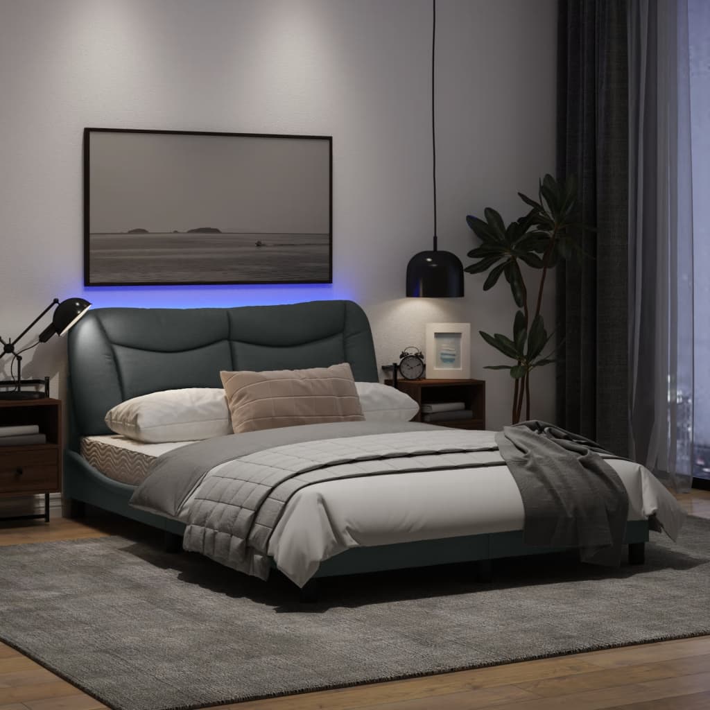 Рамка за легло с LED осветление, светлосива, 140x190 см, плат