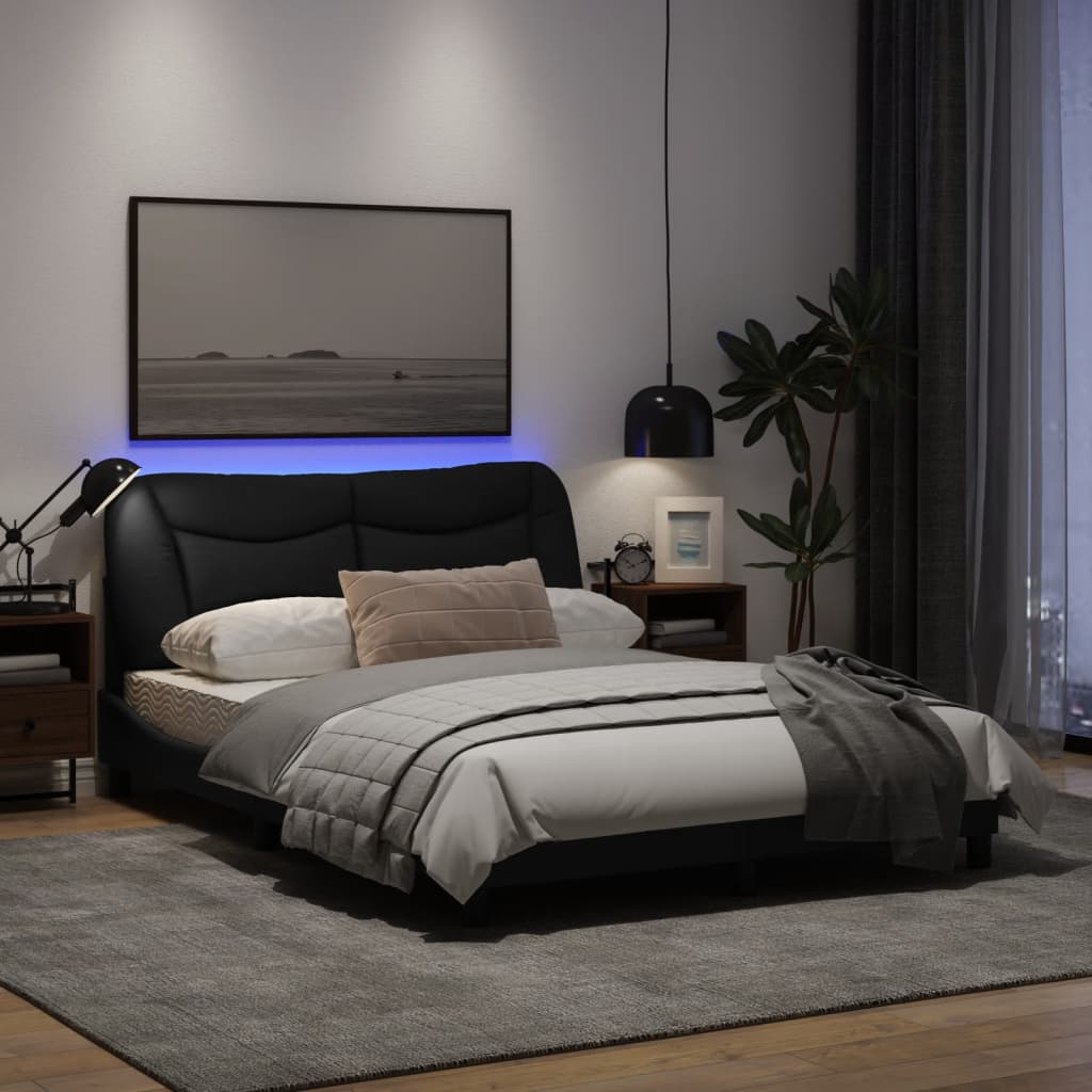 Рамка за легло с LED осветление, черна, 140x190 см, плат