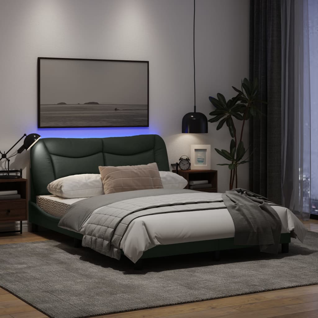 Рамка за легло с LED осветление, тъмносива, 140x200 см, плат