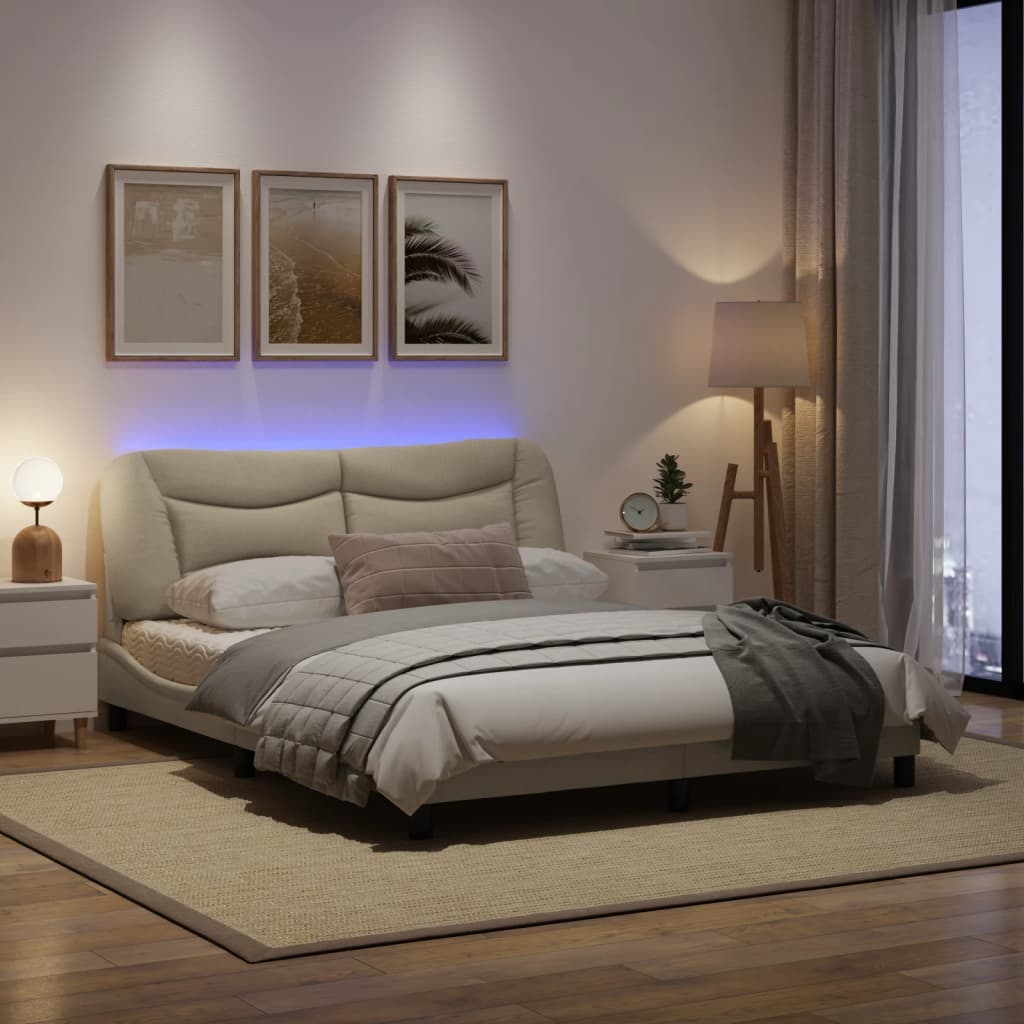 Рамка за легло с LED осветление, кремава, 160x200 см плат