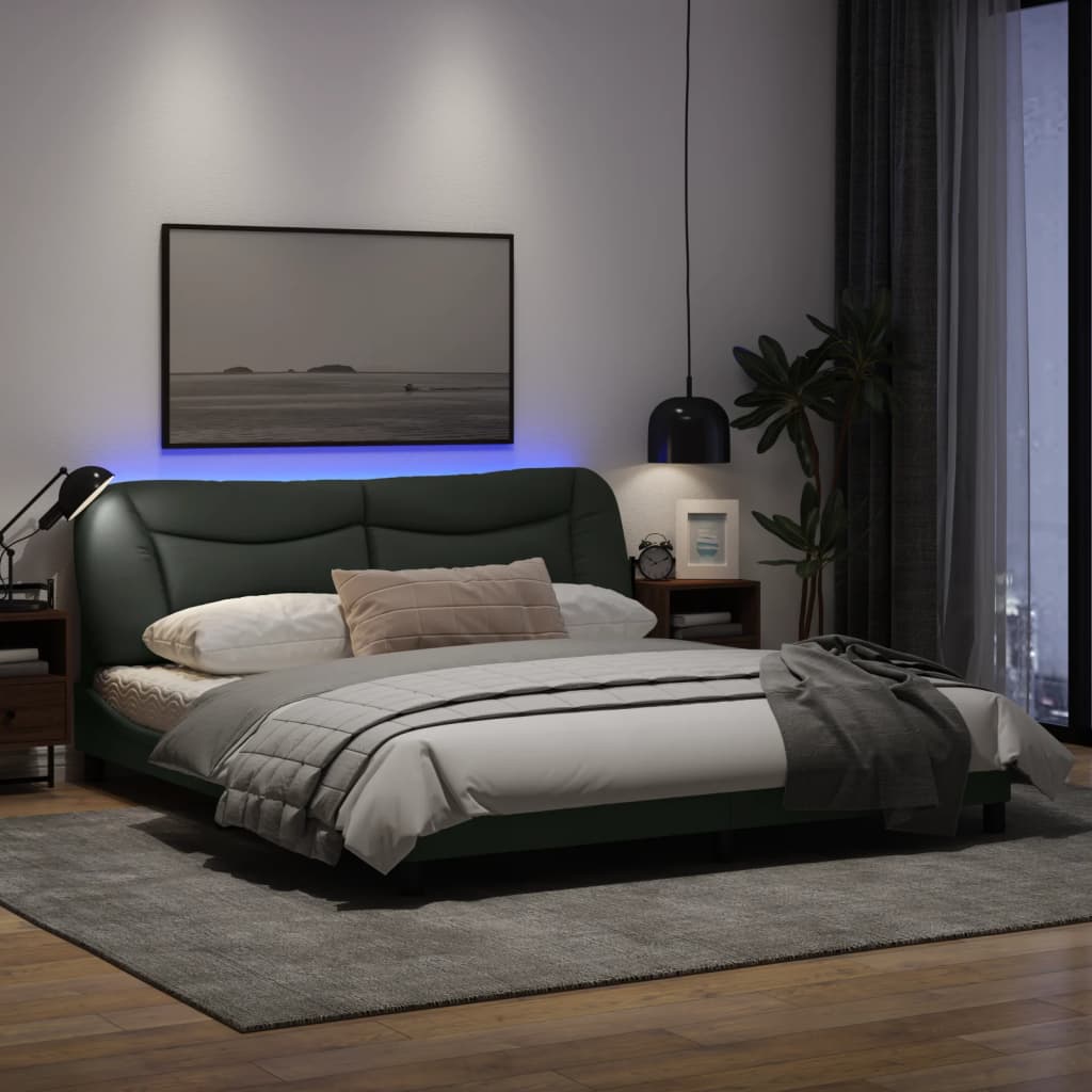 Рамка за легло с LED осветление, тъмносива, 180x200 см, плат