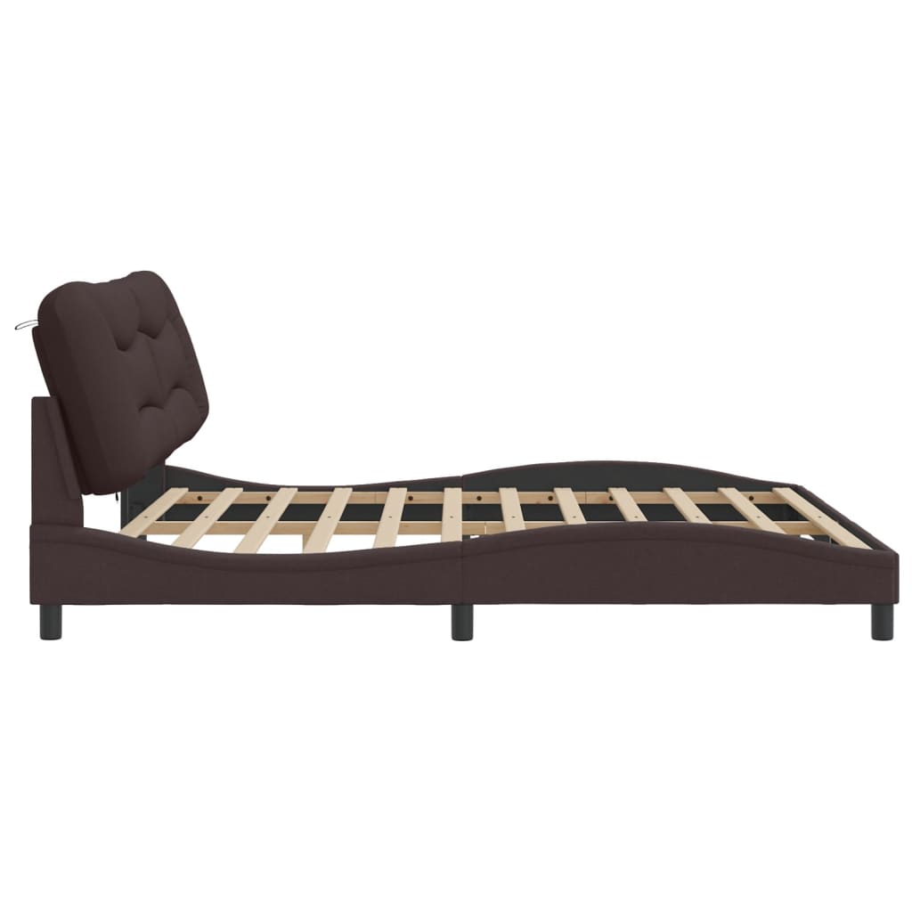 Рамка за легло с LED осветление, тъмнокафява, 200x200 см, плат