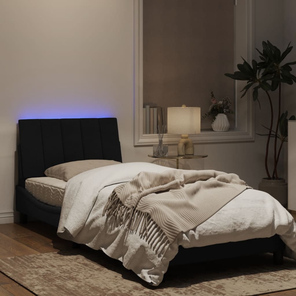 Рамка за легло с LED осветление, черна, 80x200 см, кадифе