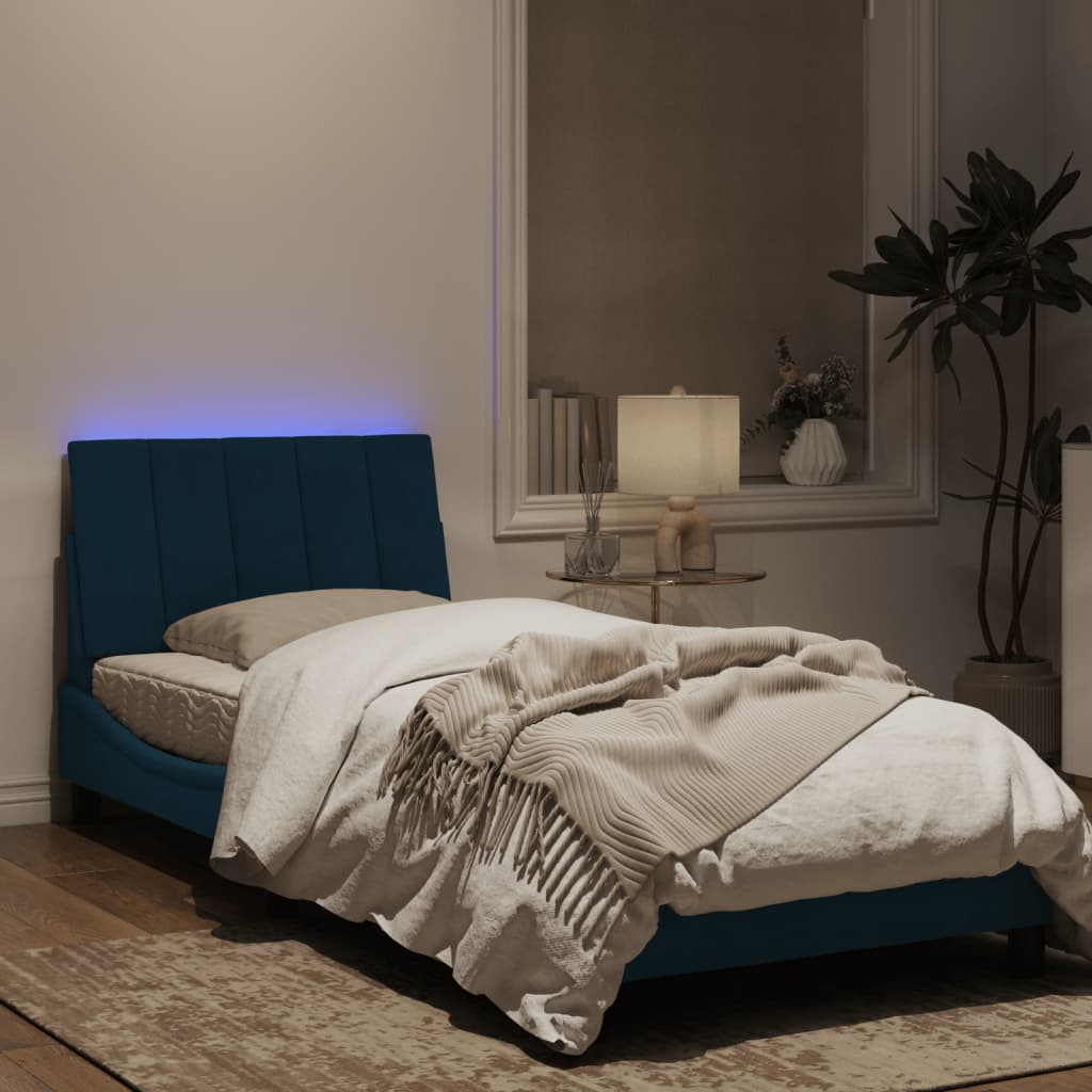 Рамка за легло с LED осветление, синя, 80x200 см, кадифе