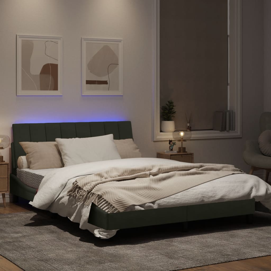 Рамка за легло с LED осветление, светлосива, 120x200 см, кадифе