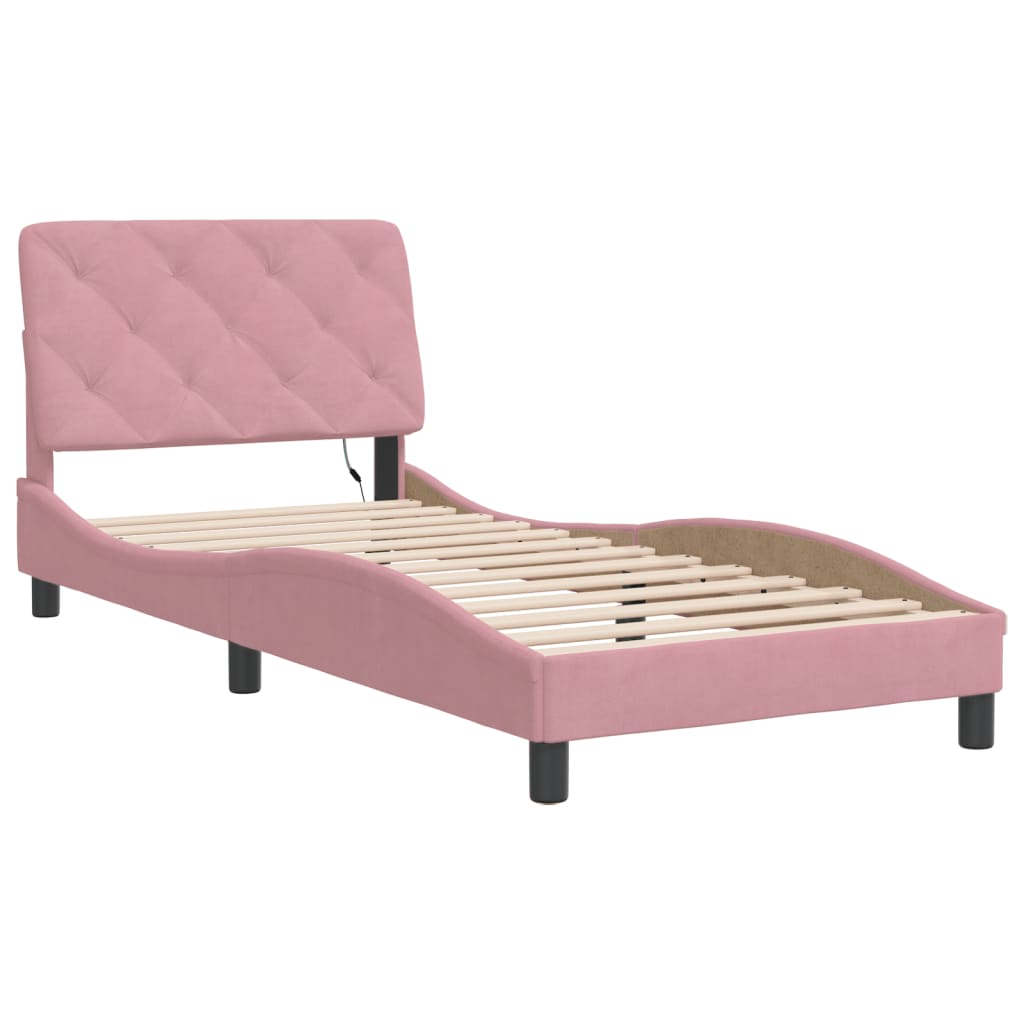 Рамка за легло с LED осветление, розова, 80x200 см, кадифе