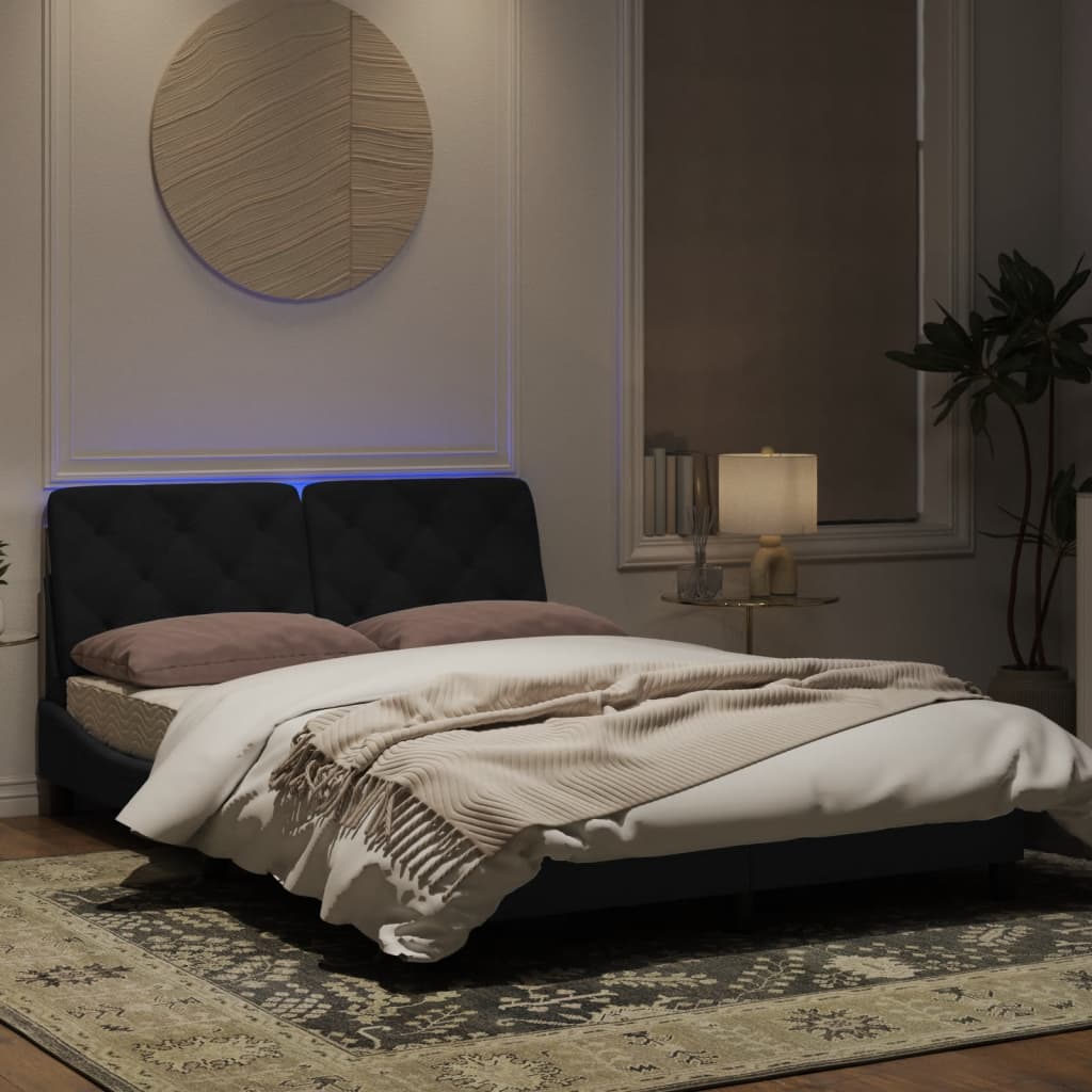 Рамка за легло с LED осветление, черна, 140x190 см, кадифе