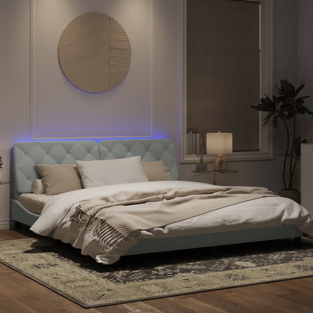 Рамка за легло с LED осветление, светлосива, 180x200 см, кадифе
