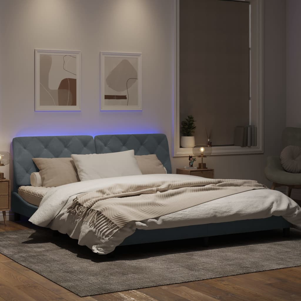 Рамка за легло с LED осветление, тъмносива, 180x200 см, кадифе