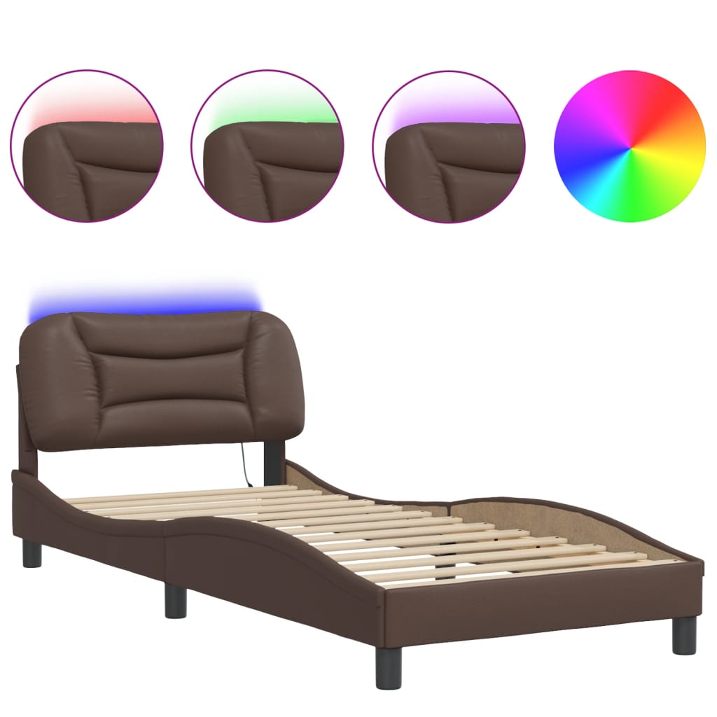 Рамка за легло с LED осветление кафява 80x200см изкуствена кожа