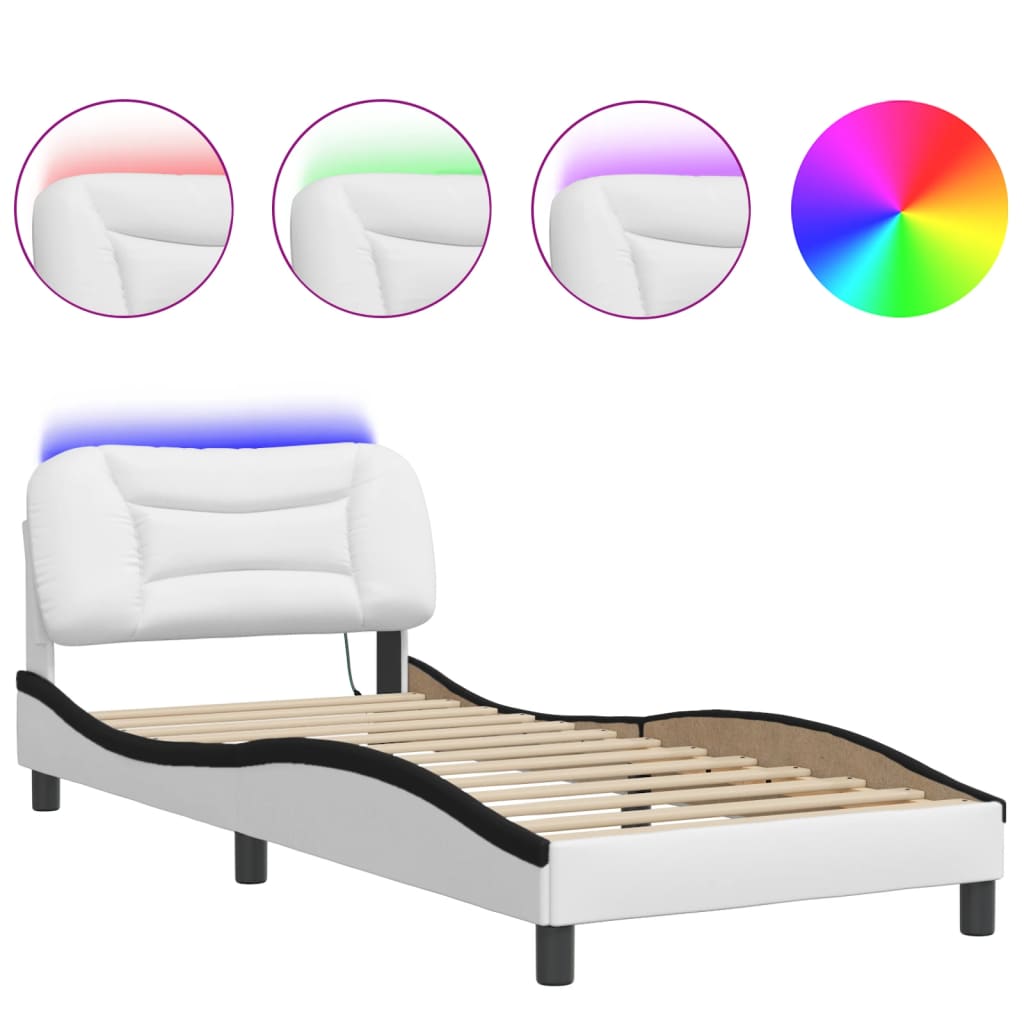 Рамка за легло с LED осветление бяло и черно 80x200 см еко кожа