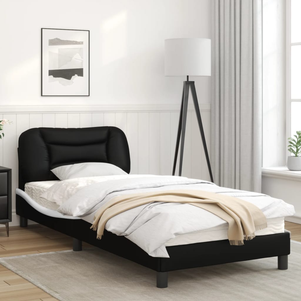 Рамка за легло с LED осветление черно и бяло 90x200 см еко кожа