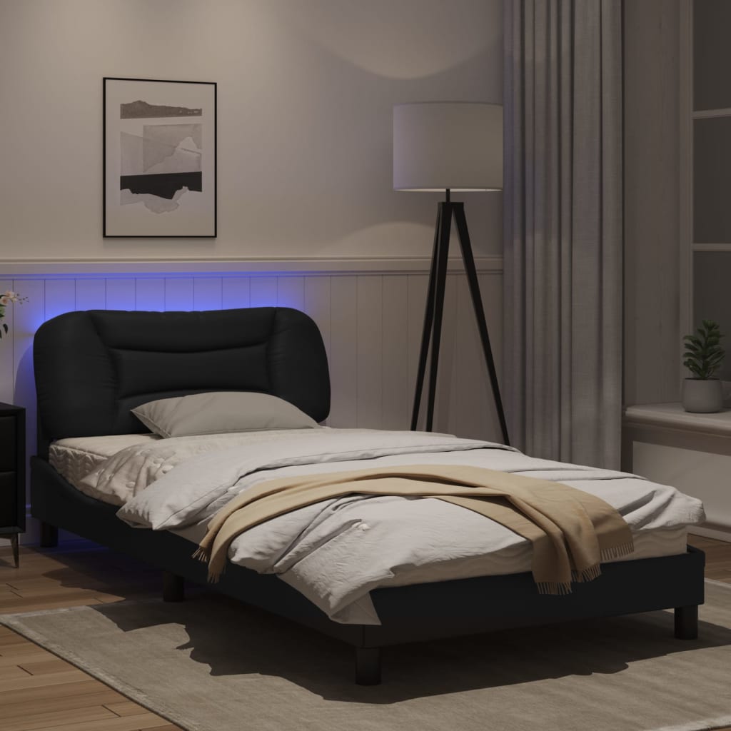 Рамка за легло с LED осветление черна 100x200см изкуствена кожа