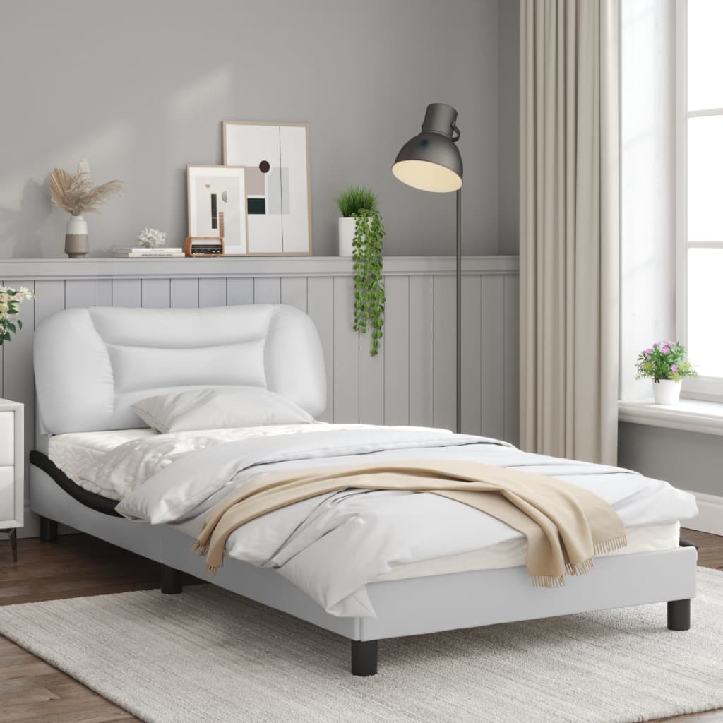 Рамка за легло с LED осветление бяло и черно 100x200см еко кожа