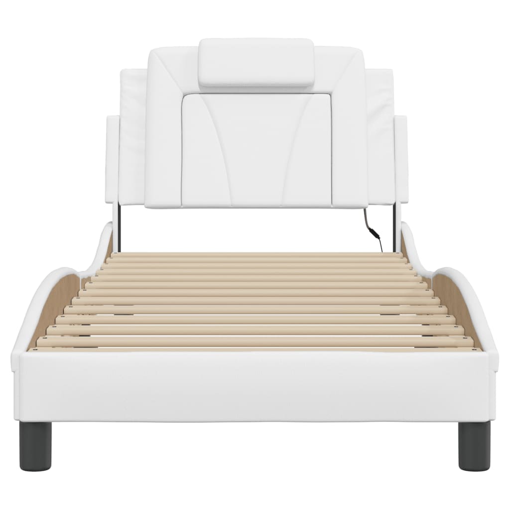 Рамка за легло с LED осветление бяла 90x190 см изкуствена кожа