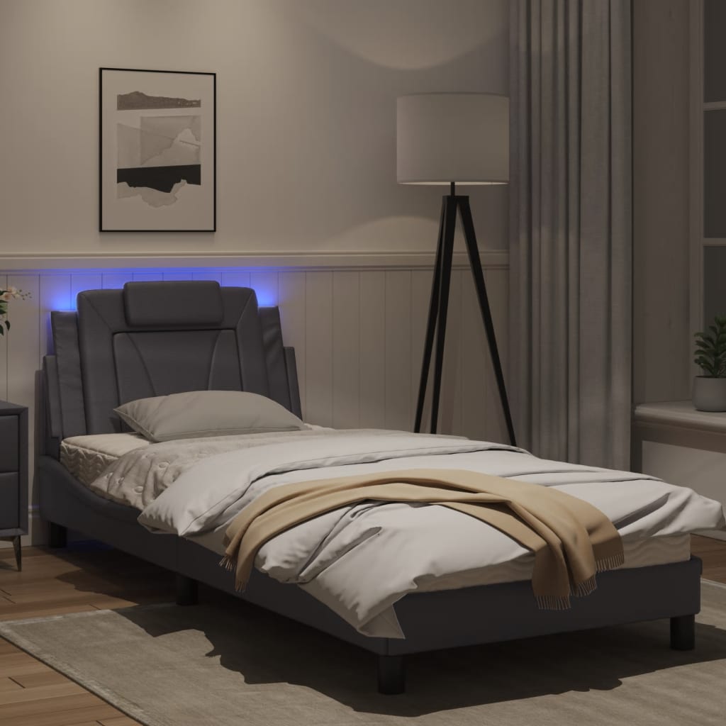 Рамка за легло с LED осветление сива 90x200 см изкуствена кожа