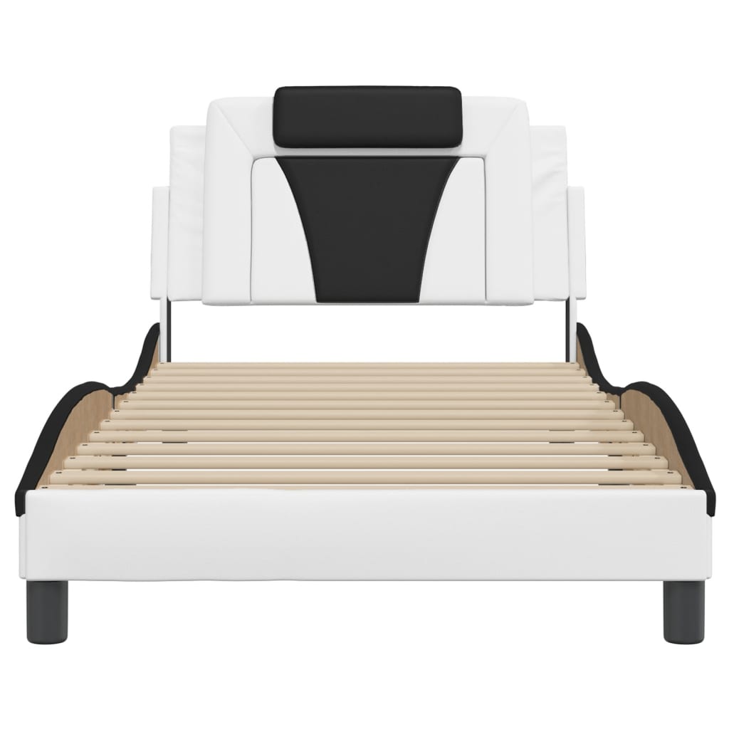 Рамка за легло с LED осветление бяло и черно 100x200см еко кожа