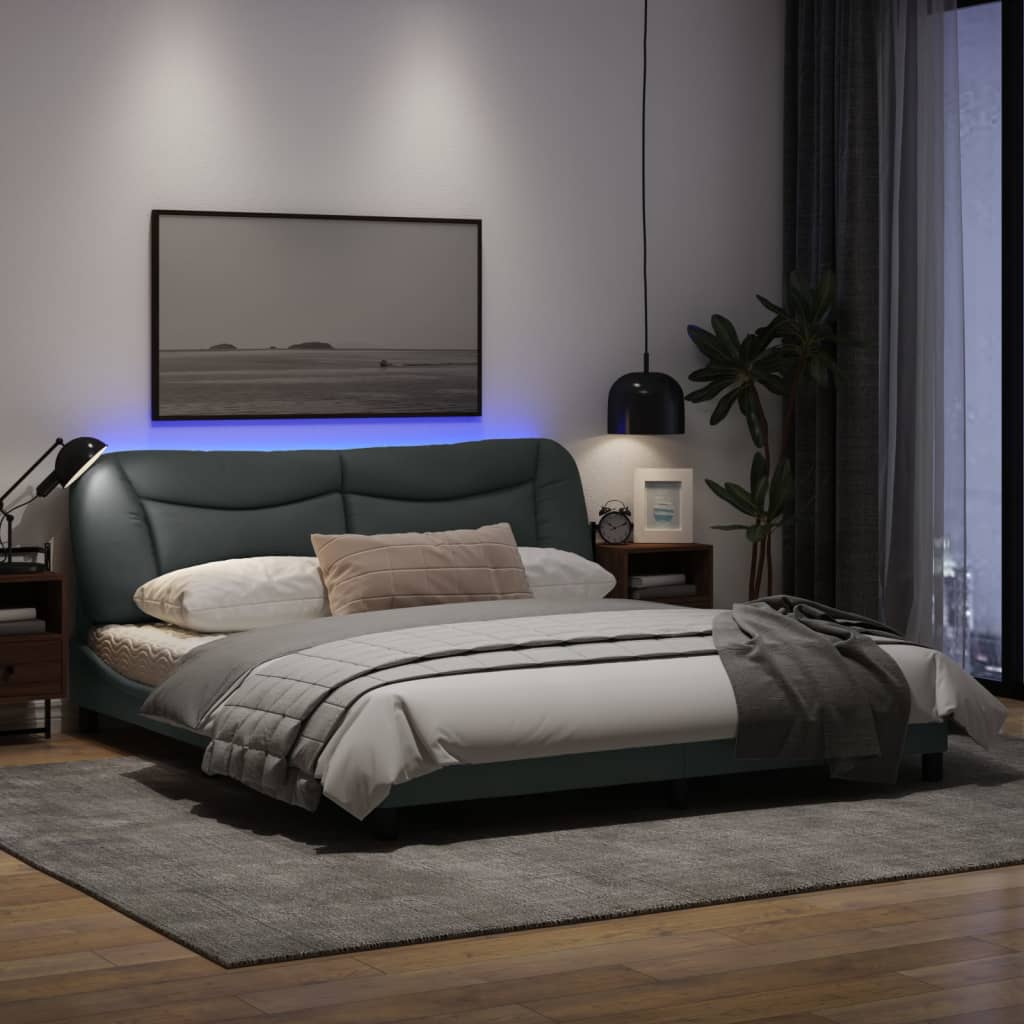Рамка за легло с LED осветление, тъмносива, 180x200 см, плат