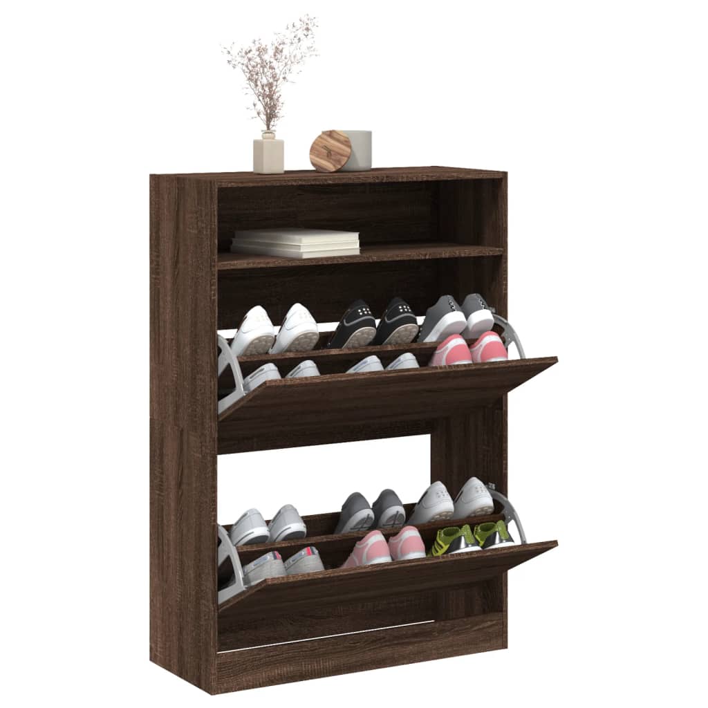Шкаф за обувки с 2 флип чекмеджета кафяв дъб 80x34x116 см