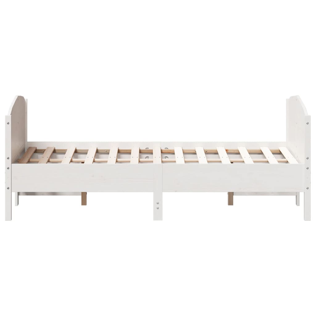 Рамка за легло с табла, бяла, 135x190 см, борово дърво масив