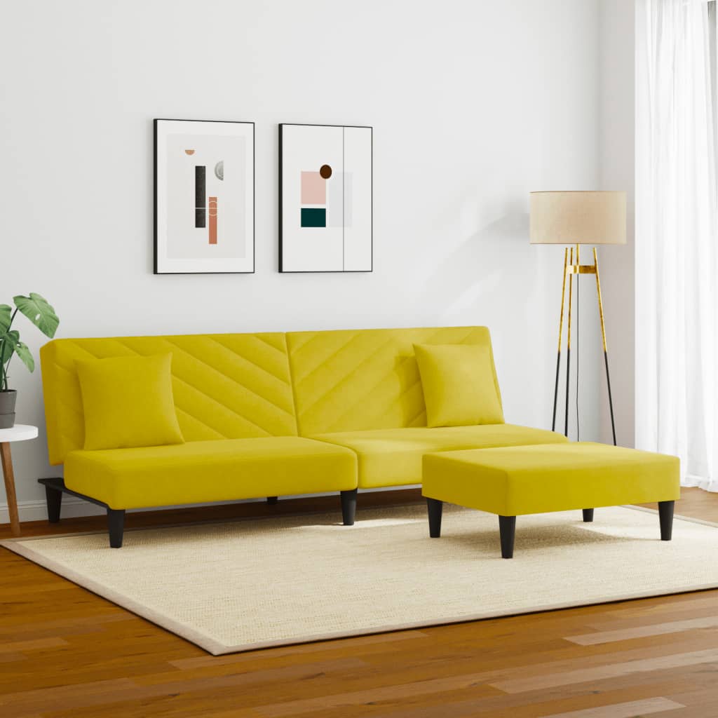 Комплект дивани от 2 части с възглавници, жълт, кадифе