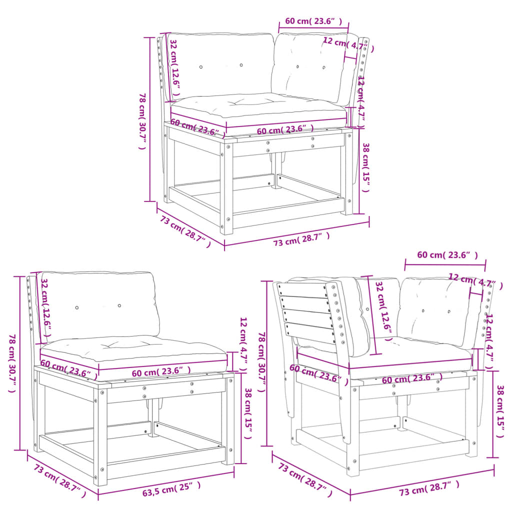Градински комплект мека мебел 5 части с възглавници бор масив