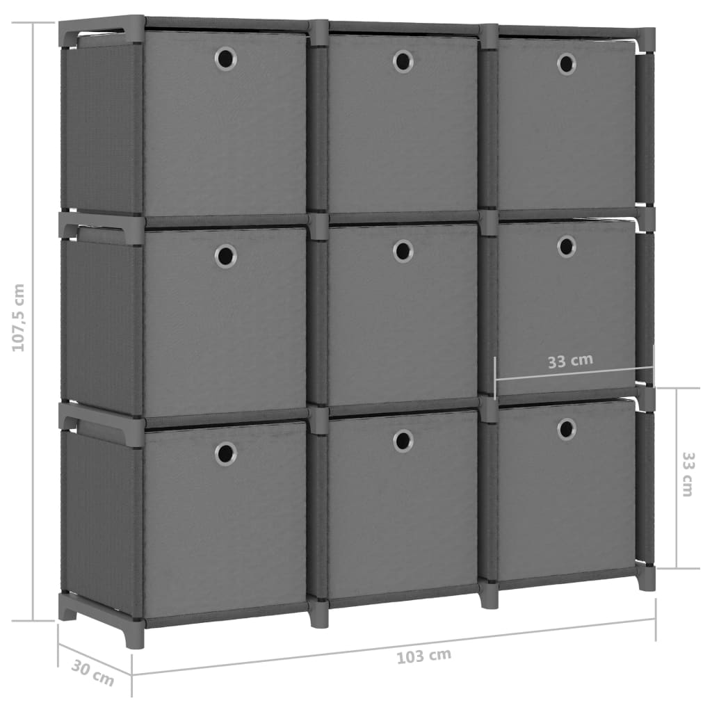 Рафт с 9 кубични отделения с кутии сив 103x30x107,5 см плат