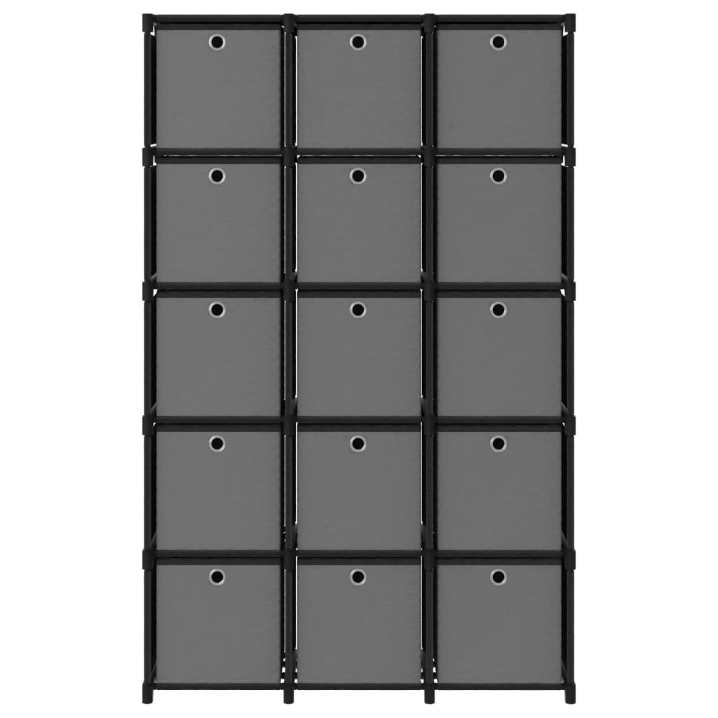 Рафт с 15 кубични отделения с кутии черен 103x30x175,5 см плат