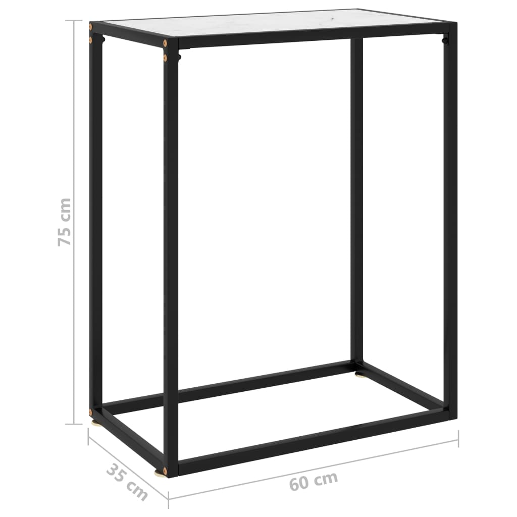 Конзолна маса, бяла, 60x35x75 cм, закалено стъкло